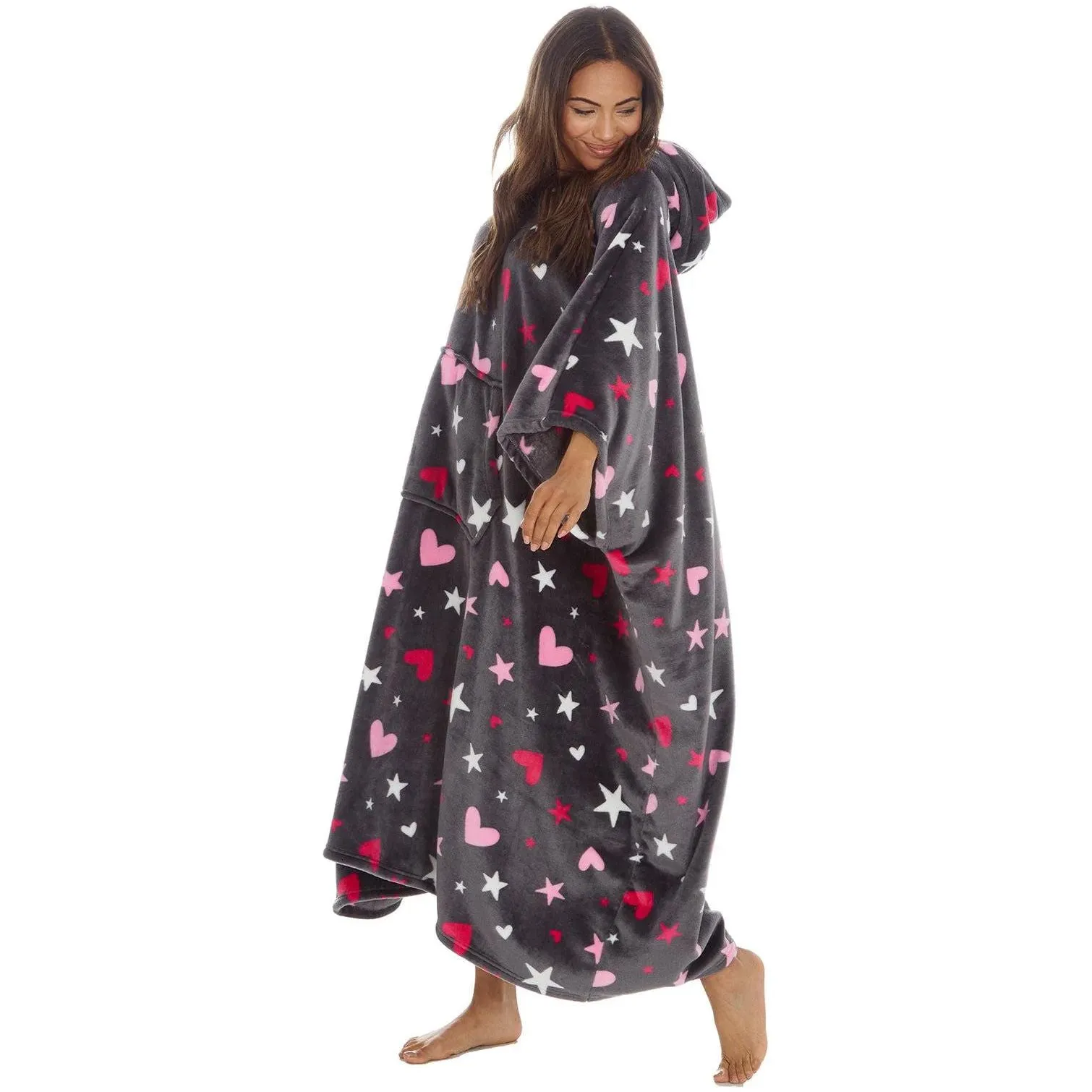 Huggable Hoodie Fleece Oversized Womens Blanket Hoody - Grey