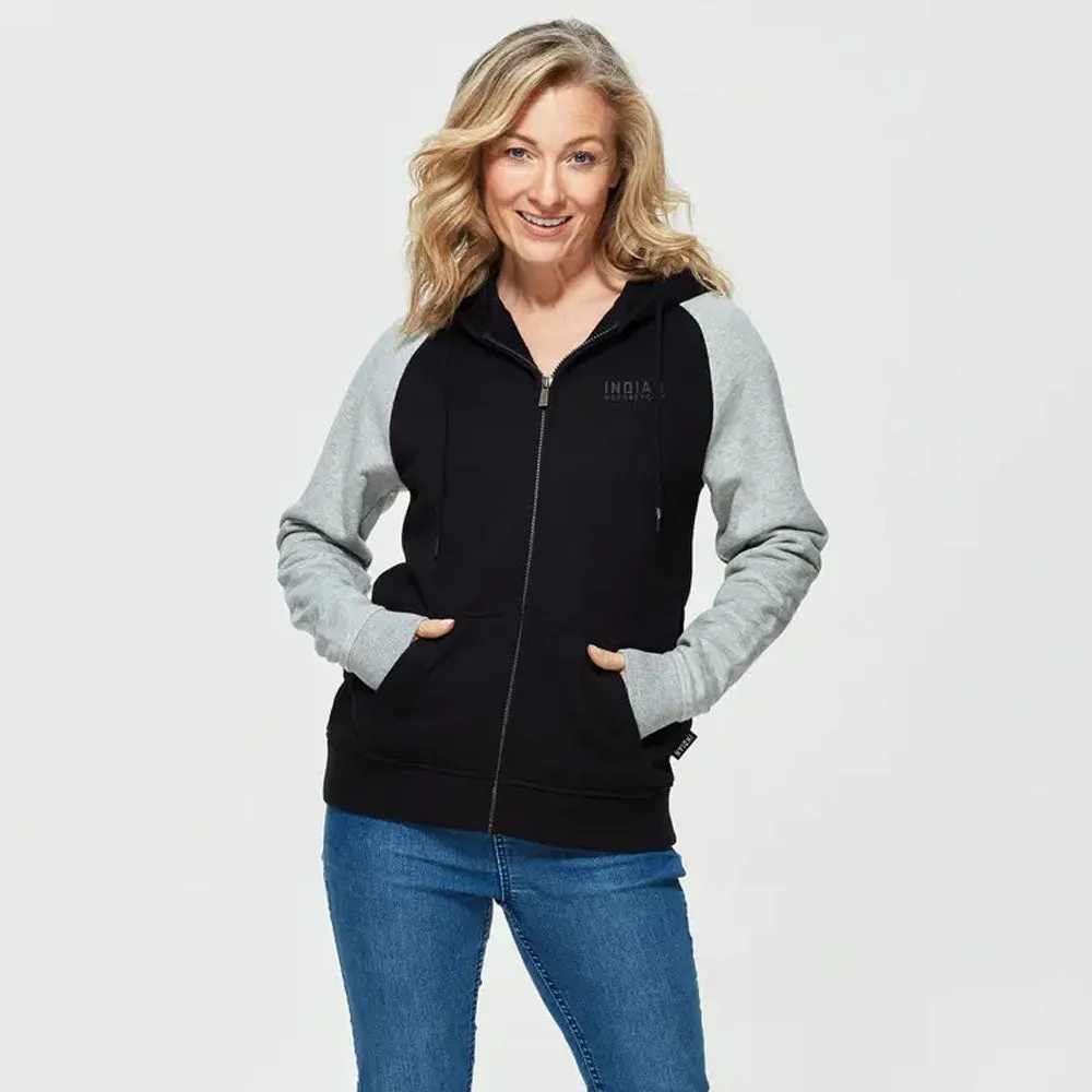Indian Motorcycle  Womens Contrast Sleeve Hoodie Sweatshirt Warm Soft Comfy Black