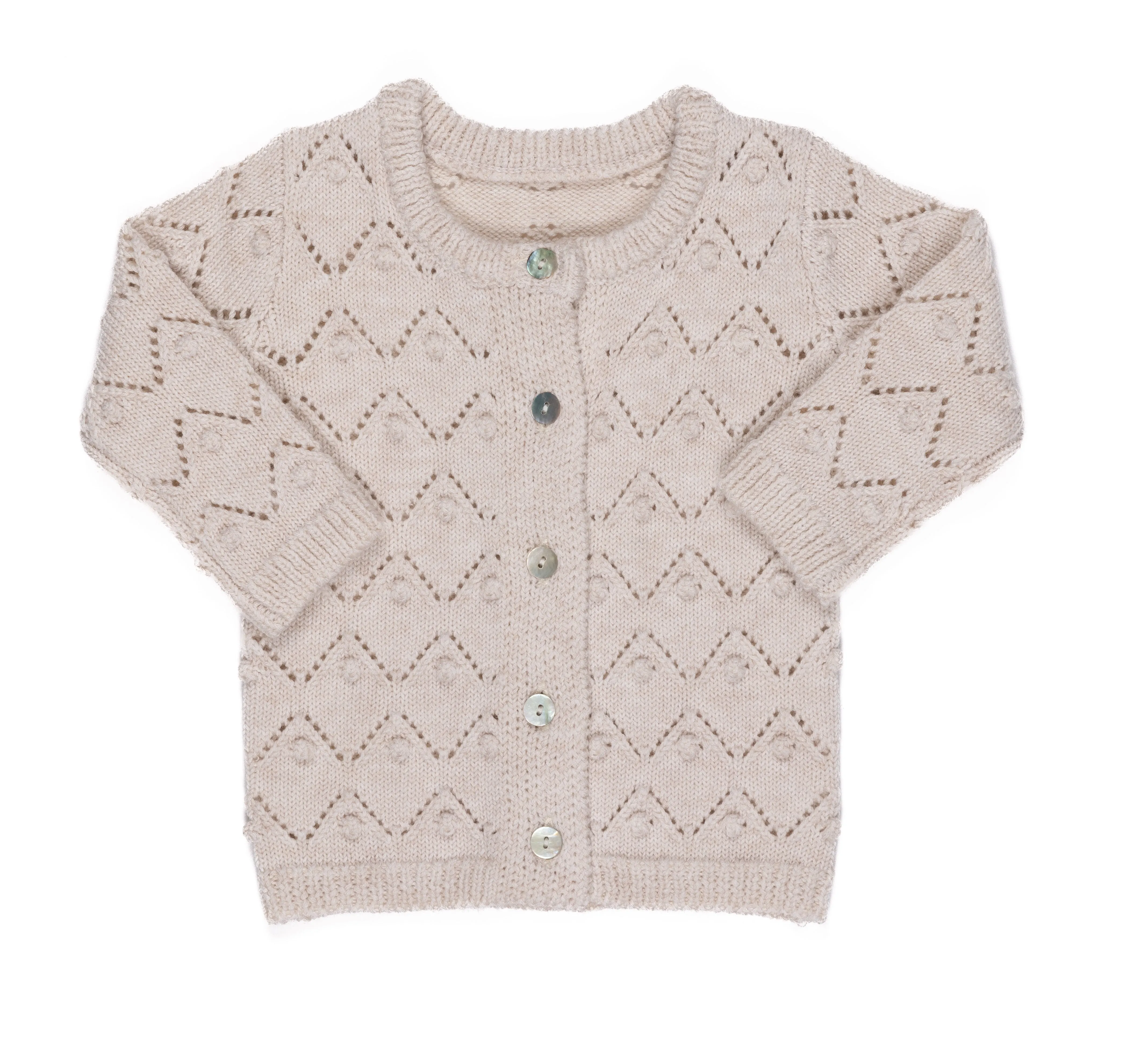 Kipp Baby Oatmeal Chunky Pointelle Cardigan   Bonnet