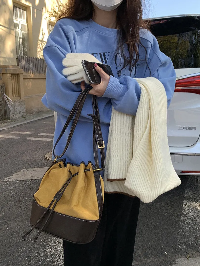 [Korean Style] 3 Color Graphic Dropped Shoulder Fleeced Pullover Sweatshirt