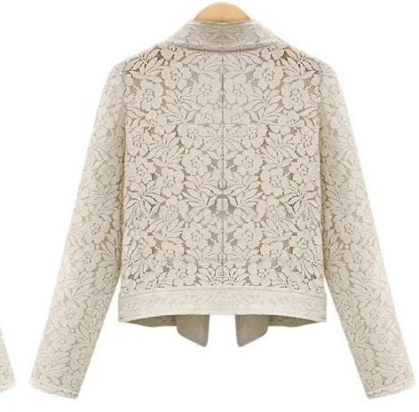 Lace Biker Jacket Autumn High Quality Full Lace Outwear Leisure Casual Short Jacket Metal Zipper Jacket