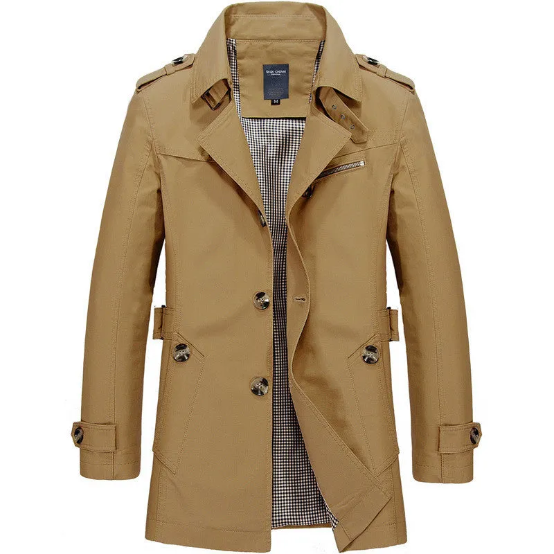 Men Fashion Jacket Coat Spring Men's Casual Fit Wild Overcoat Jacket Solid Color Trench Coat