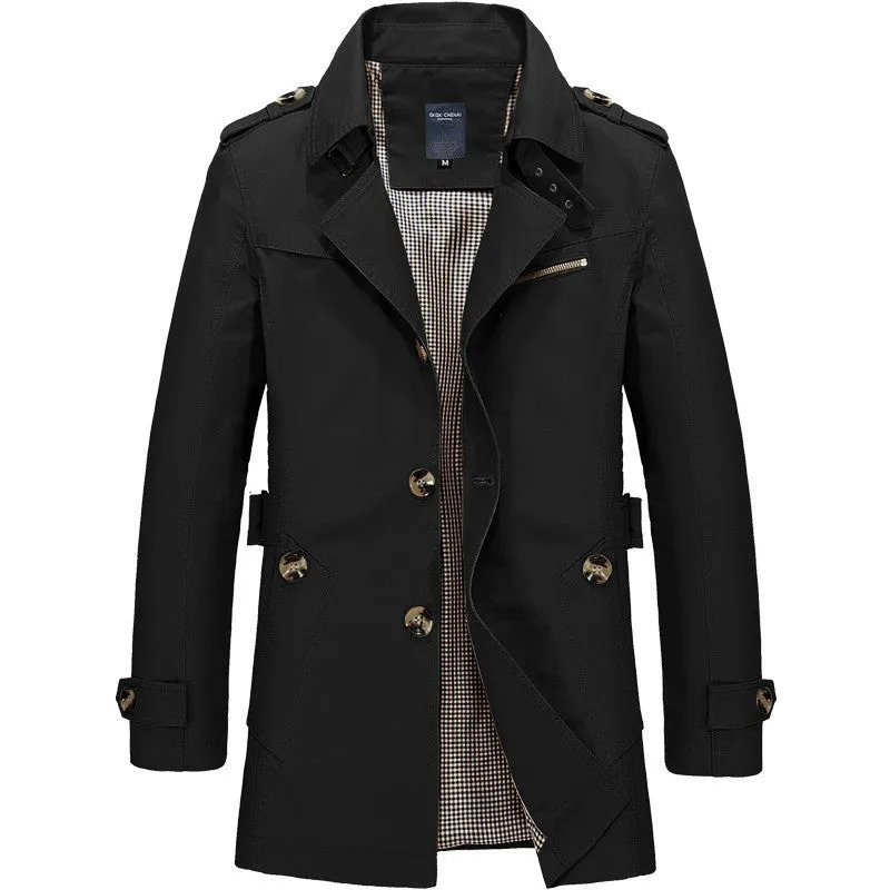 Men Fashion Jacket Coat Spring Men's Casual Fit Wild Overcoat Jacket Solid Color Trench Coat