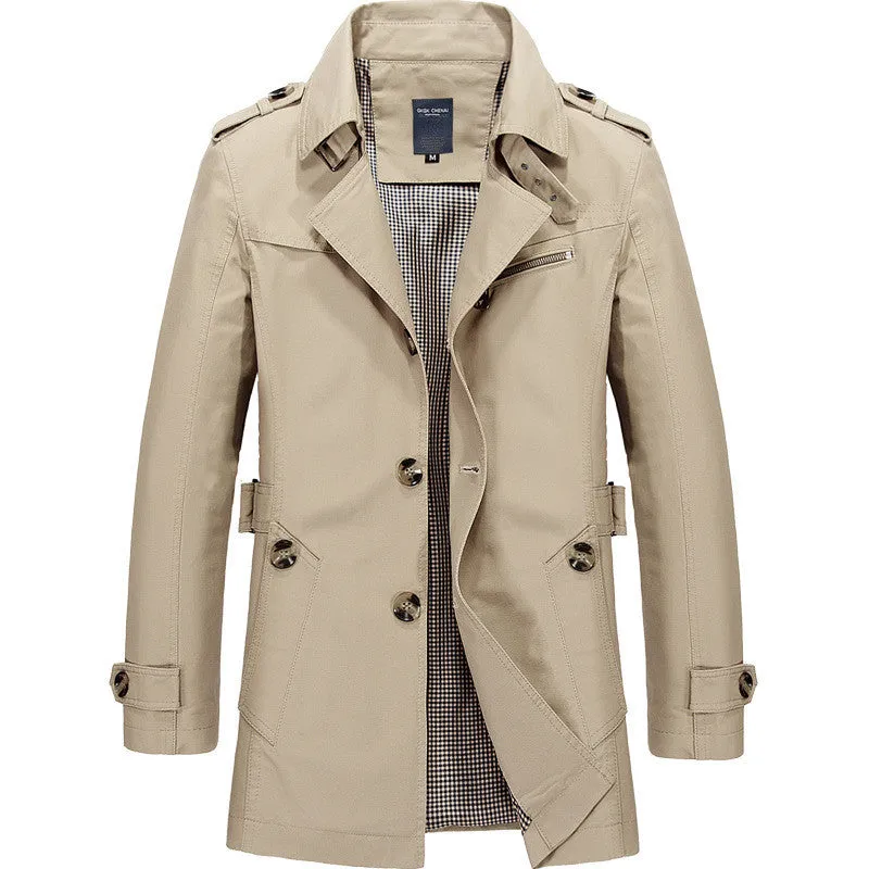 Men Fashion Jacket Coat Spring Men's Casual Fit Wild Overcoat Jacket Solid Color Trench Coat