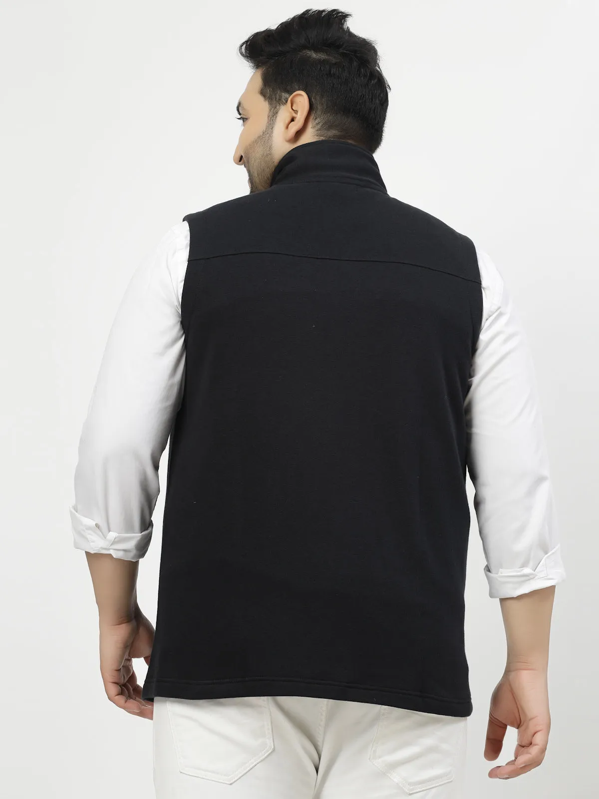 Men Geometric Striped Fleece Longline Tailored Jacket