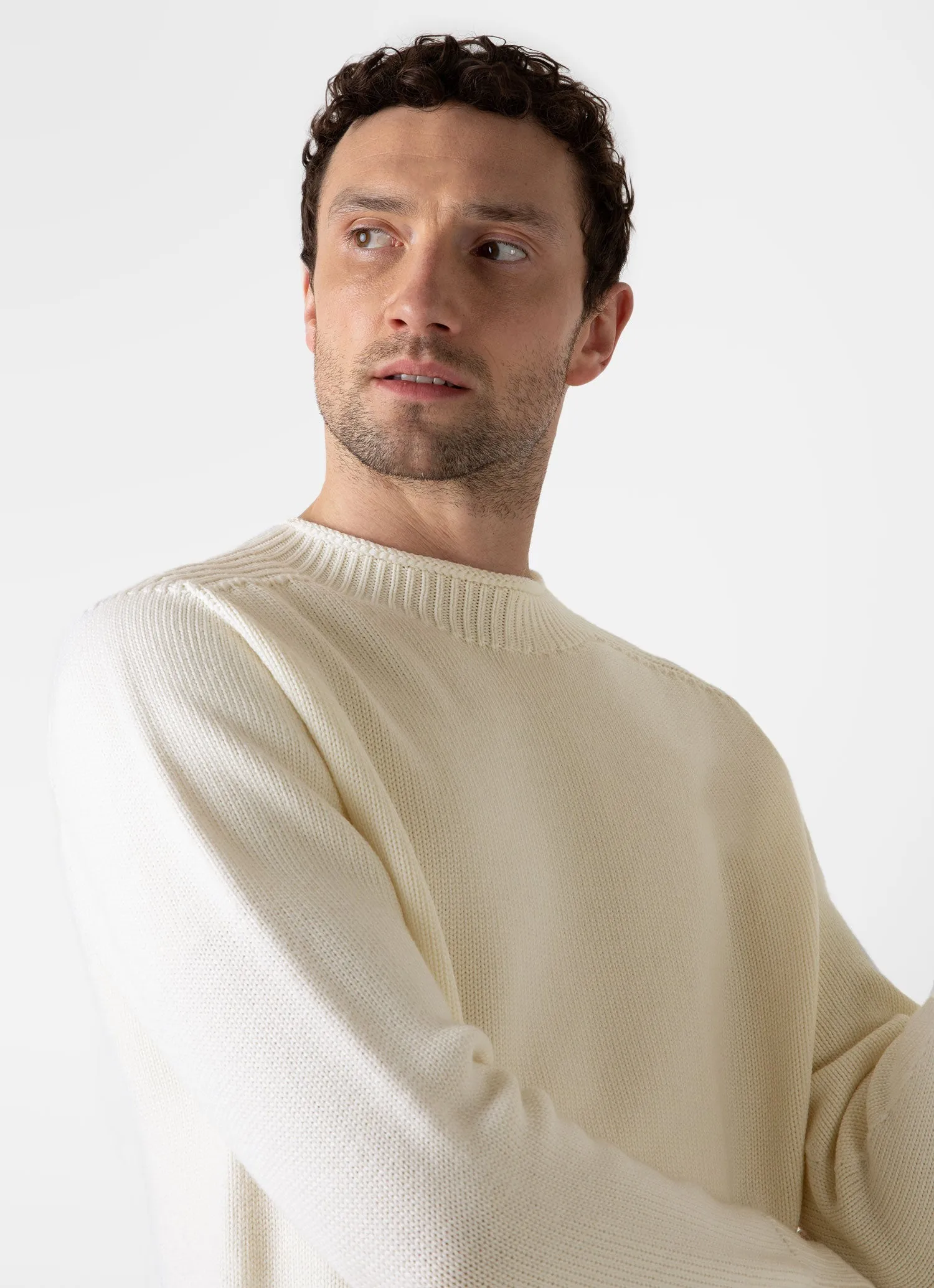 Men's English Merino Fisherman Jumper in Ecru