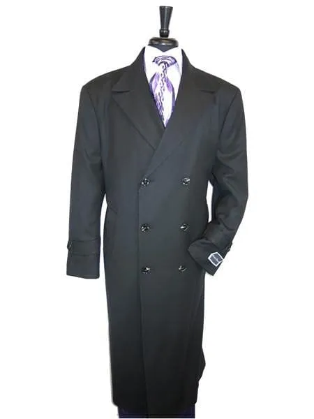 Mens Overcoat -Mens Long Wool Topcoats- Topcoat For Men-Mens Double breasted Overcoat - "Jet Black" Double breasted Coat