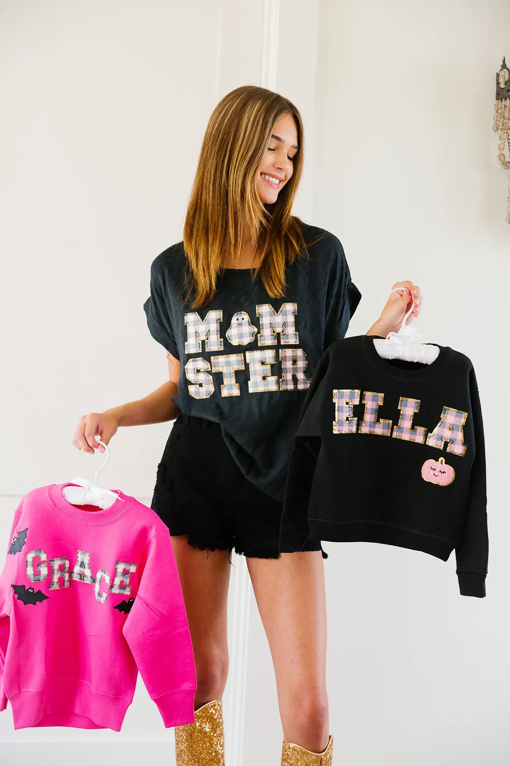 MINI KIDS CUSTOM HALLOWEEN PINK PULLOVER