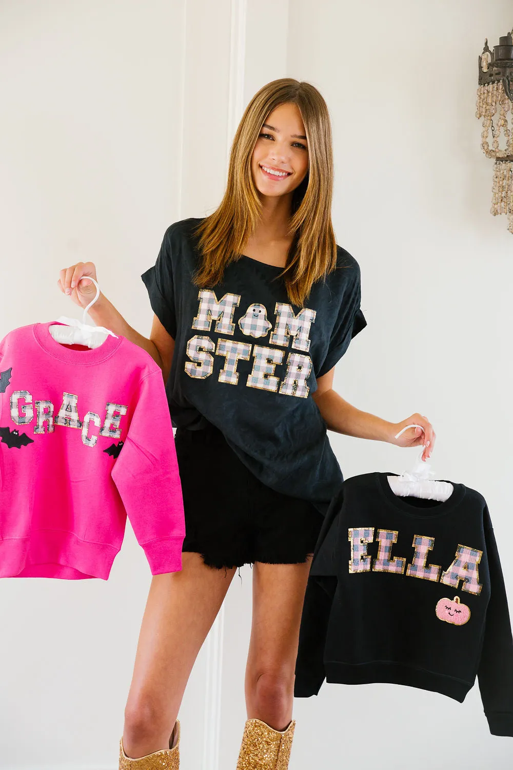 MINI KIDS CUSTOM HALLOWEEN PINK PULLOVER
