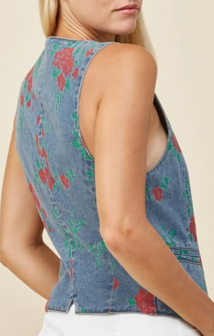 Myra Floral Denim Vest