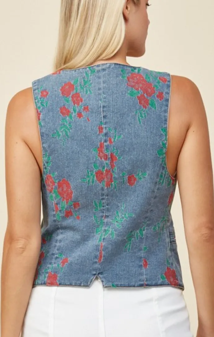 Myra Floral Denim Vest