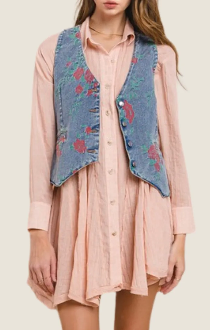 Myra Floral Denim Vest
