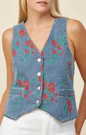 Myra Floral Denim Vest