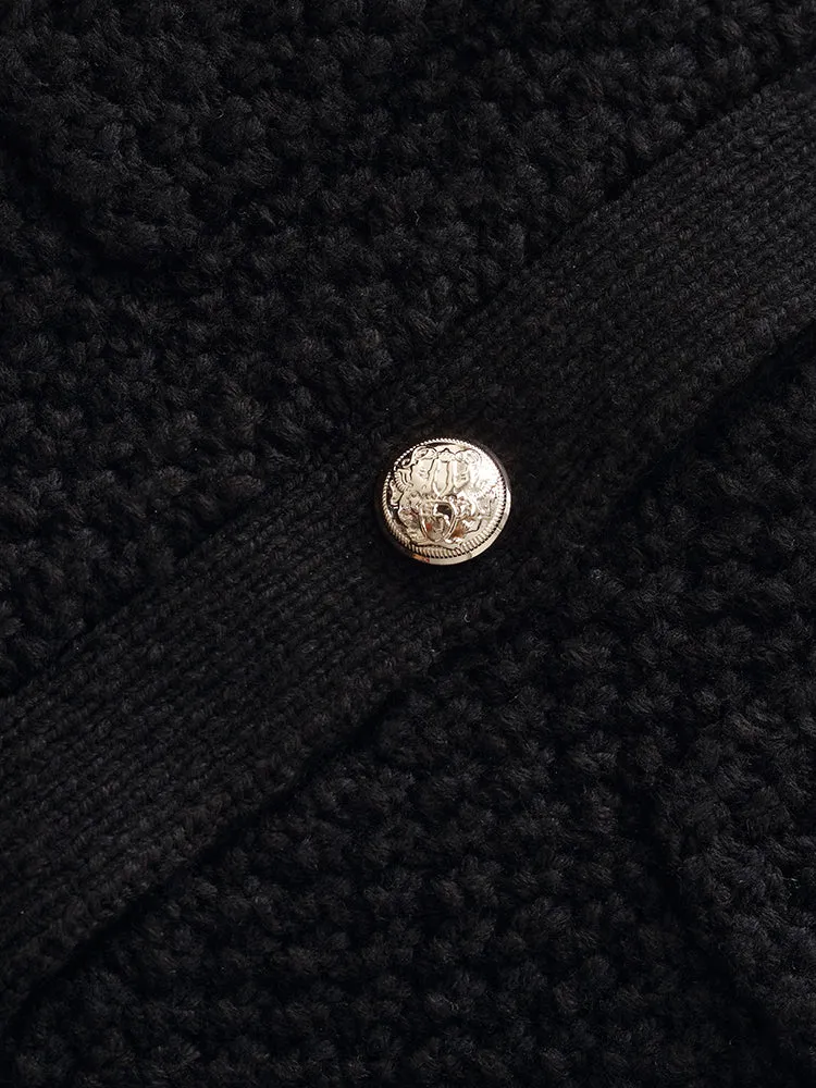 Openwork Round Neck Knitted Women Cardigan
