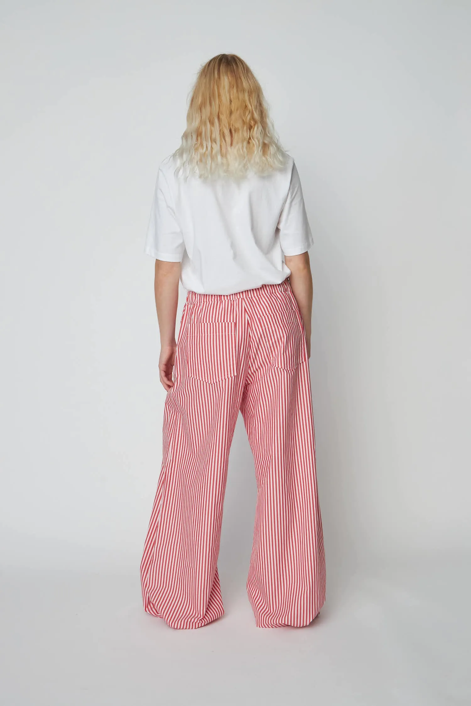 Oversized Striped Cotton Pants - Red Stripes