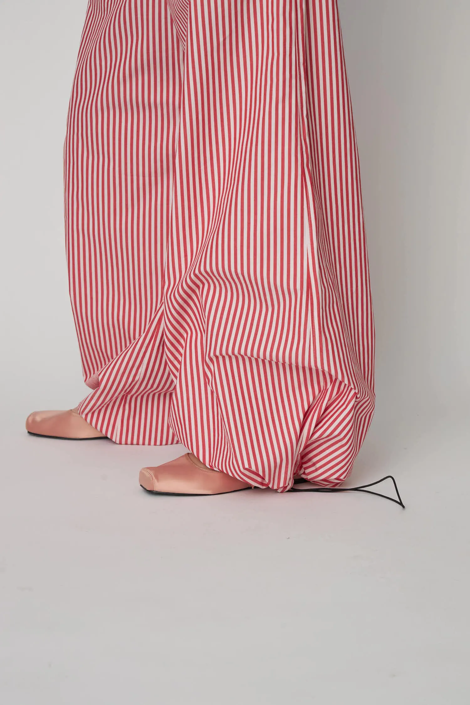 Oversized Striped Cotton Pants - Red Stripes