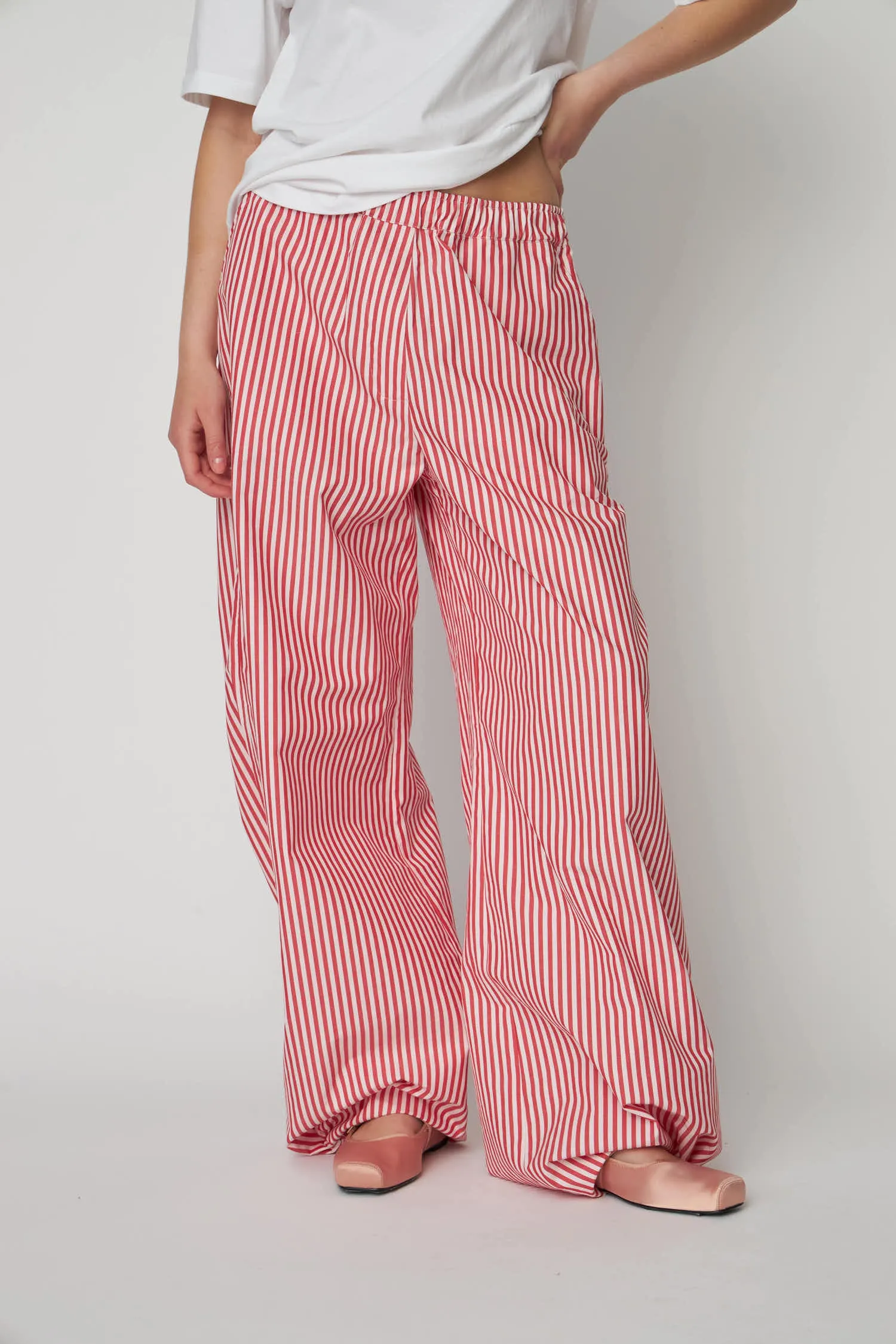Oversized Striped Cotton Pants - Red Stripes
