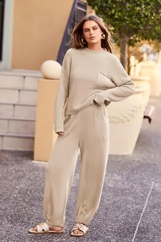 PRETTYGARDEN Women's 2 Piece Tracksuit Outfit Long Sleeve Pullover Top High Waisted Sweatpants with Pockets (Dark Green,Small)
