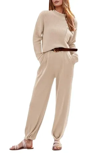 PRETTYGARDEN Women's 2 Piece Tracksuit Outfit Long Sleeve Pullover Top High Waisted Sweatpants with Pockets (Dark Green,Small)
