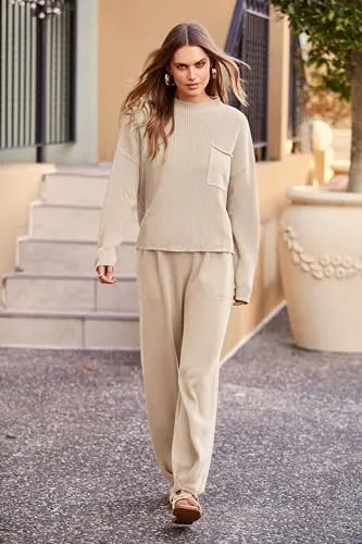 PRETTYGARDEN Women's 2 Piece Tracksuit Outfit Long Sleeve Pullover Top High Waisted Sweatpants with Pockets (Dark Green,Small)