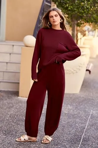 PRETTYGARDEN Women's 2 Piece Tracksuit Outfit Long Sleeve Pullover Top High Waisted Sweatpants with Pockets (Dark Green,Small)