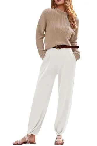 PRETTYGARDEN Women's 2 Piece Tracksuit Outfit Long Sleeve Pullover Top High Waisted Sweatpants with Pockets (Dark Green,Small)