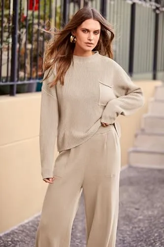 PRETTYGARDEN Women's 2 Piece Tracksuit Outfit Long Sleeve Pullover Top High Waisted Sweatpants with Pockets (Dark Green,Small)