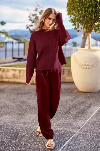 PRETTYGARDEN Women's 2 Piece Tracksuit Outfit Long Sleeve Pullover Top High Waisted Sweatpants with Pockets (Dark Green,Small)