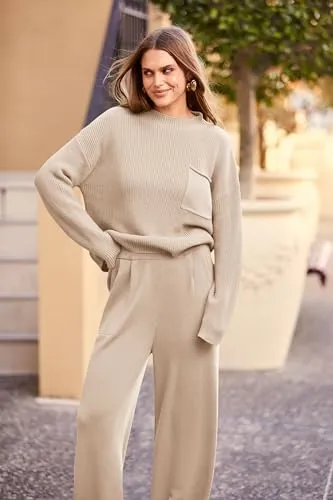 PRETTYGARDEN Women's 2 Piece Tracksuit Outfit Long Sleeve Pullover Top High Waisted Sweatpants with Pockets (Dark Green,Small)