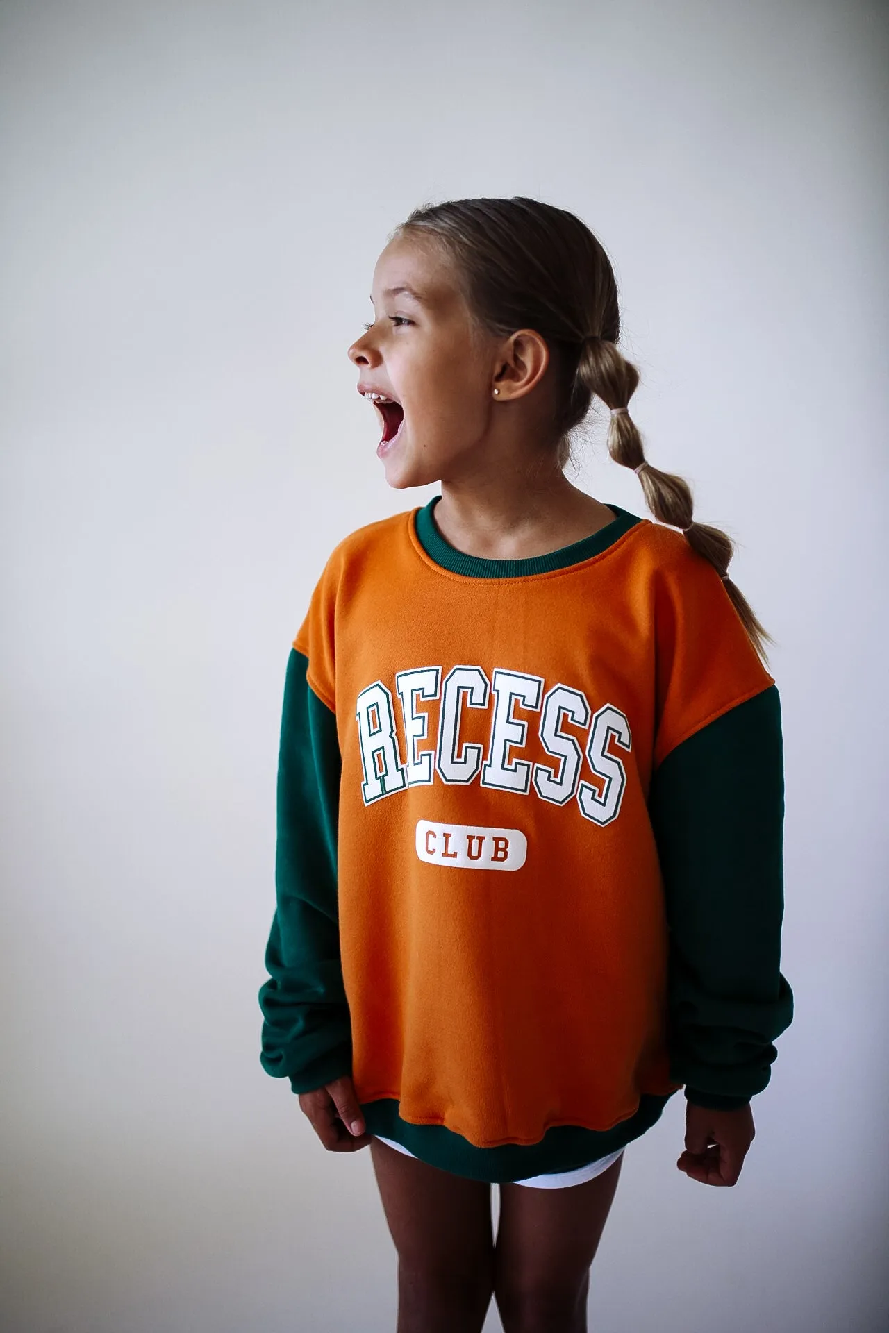 RECESS CLUB PULLOVER  | ORANGE   GREEN | oversized  drop shoulder | KIDS