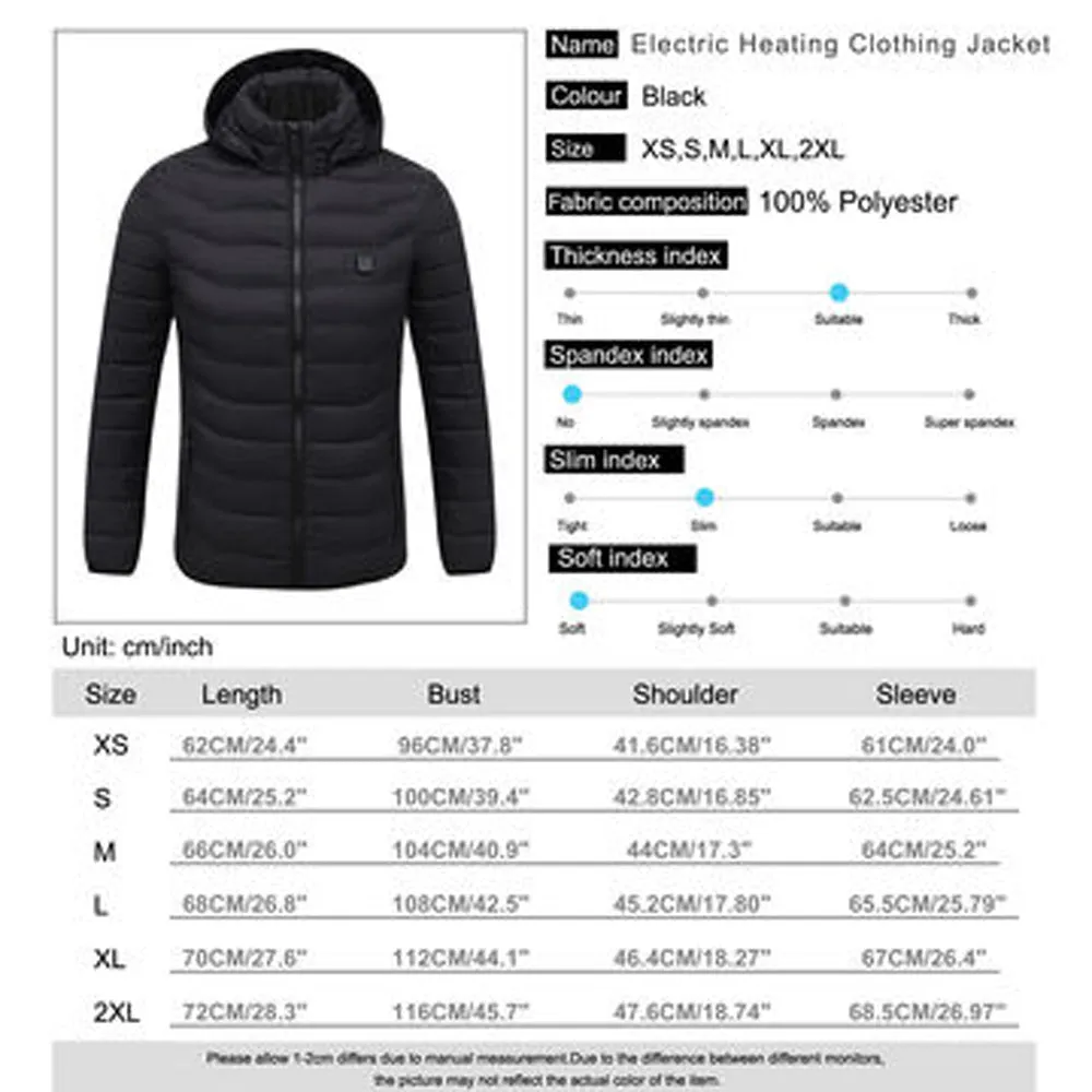 Sidiou Group USB Electric Heated Jacket Adjustable Temperature Lightweight Heated Down Jacket Coats