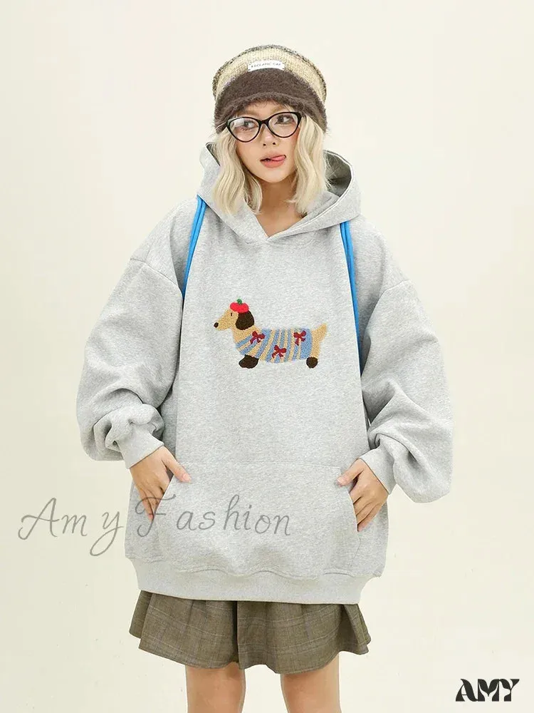 Streetwear Casual Loose Autumn Winter Cartoon Embroidery Hoodie