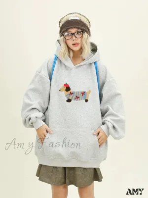 Streetwear Casual Loose Autumn Winter Cartoon Embroidery Hoodie