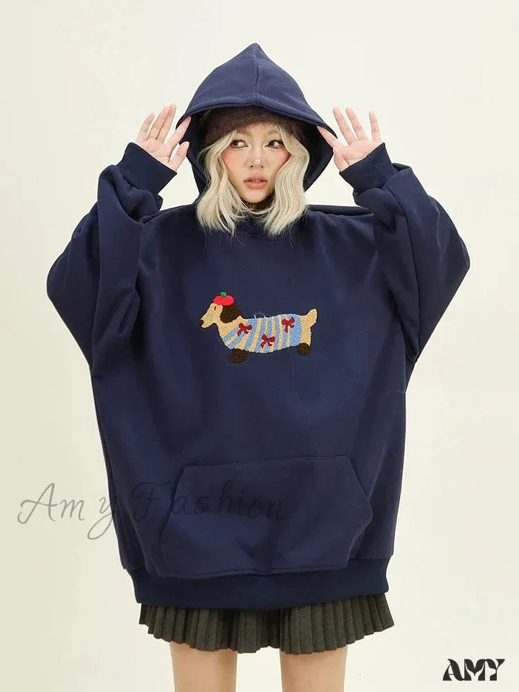 Streetwear Casual Loose Autumn Winter Cartoon Embroidery Hoodie