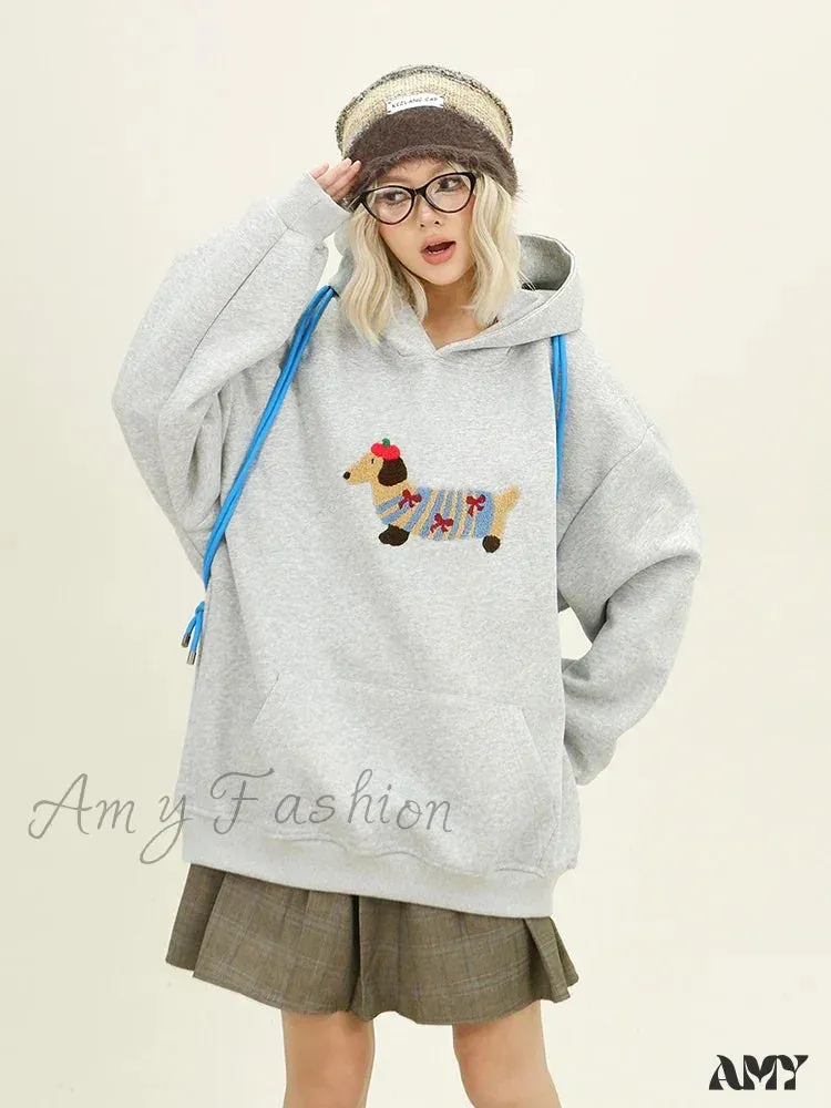 Streetwear Casual Loose Autumn Winter Cartoon Embroidery Hoodie