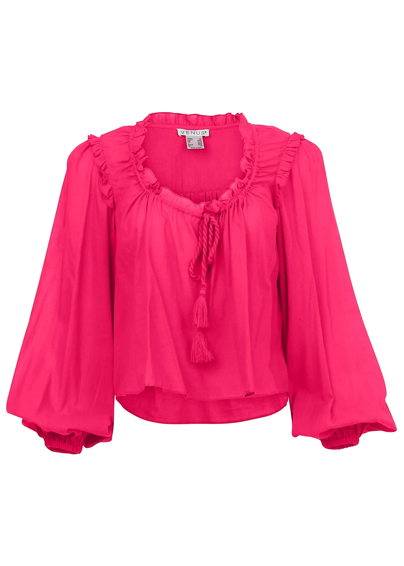 Tassel Long Sleeve Top - Dark Pink