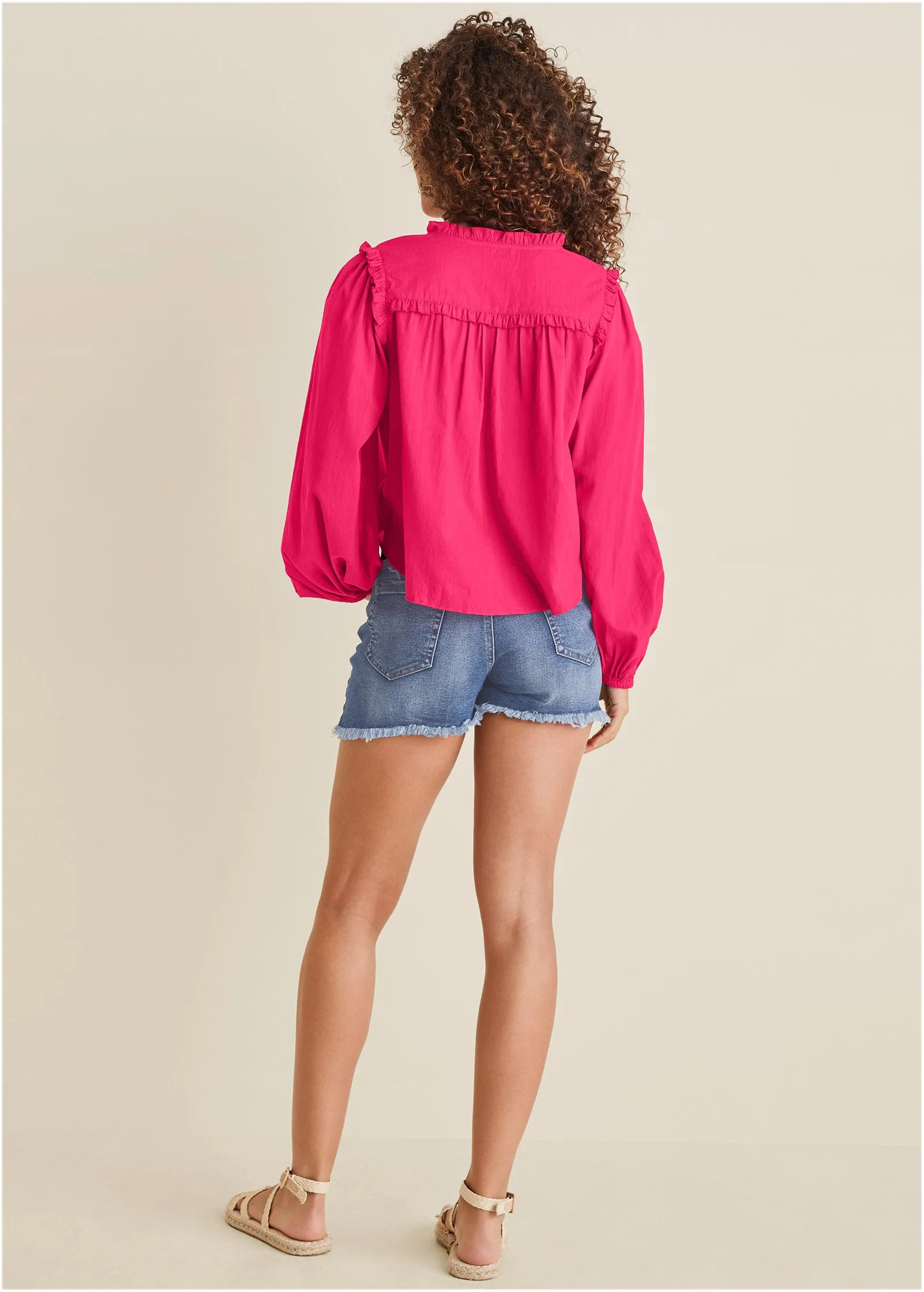 Tassel Long Sleeve Top - Dark Pink