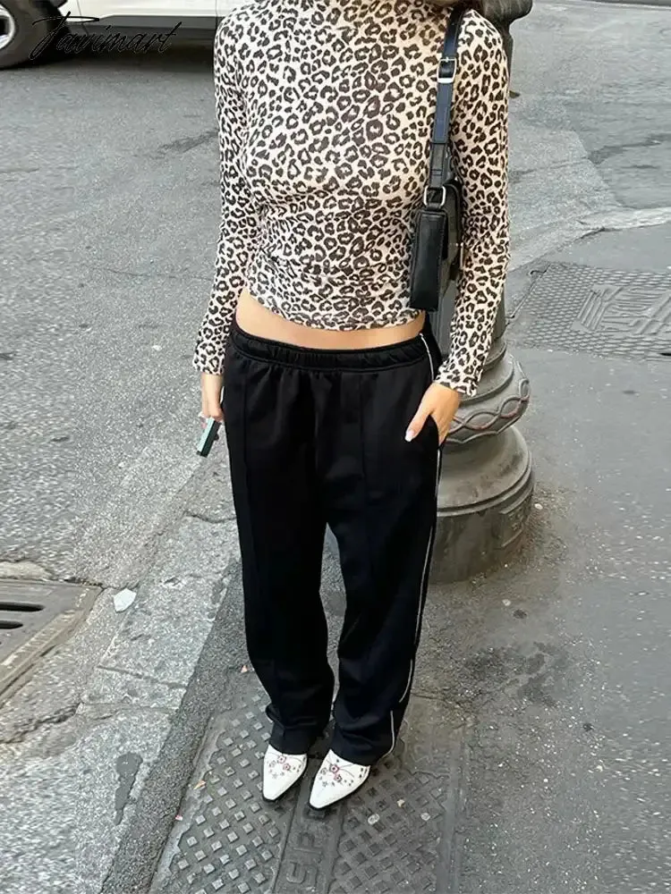 TAVIMART -  Fashion Leopard Print Short T-shirt For Women Casual Loose Round Neck Long Sleeve Tank Tops 2024 Spring Street Female Pullovers