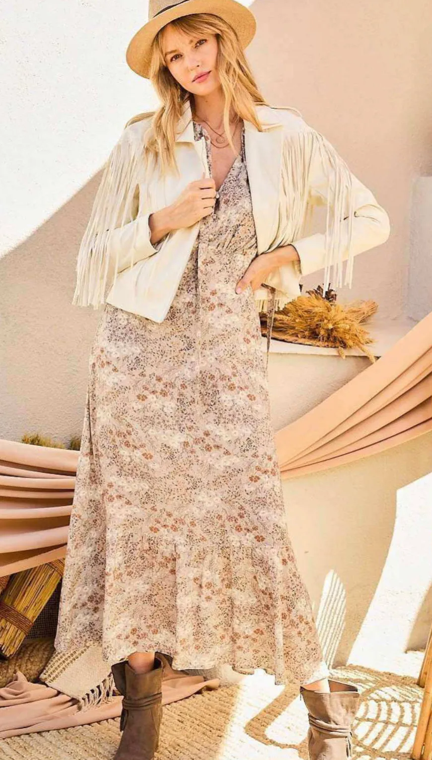 Vegan Leather Fringe Off White Jacket