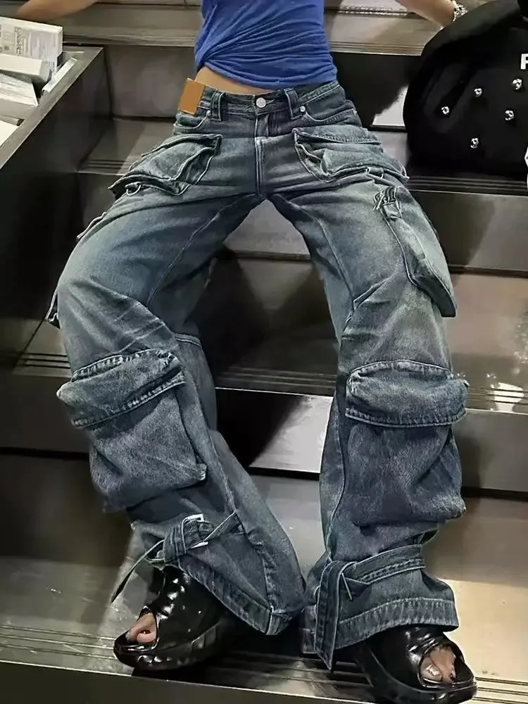 Vintage Multi-Pocket Denim Work Pants