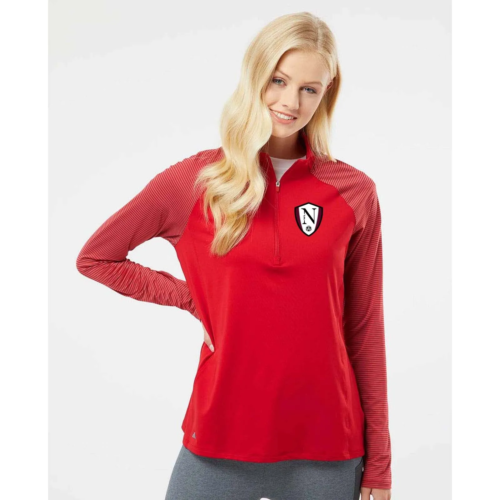 Walled Lake Northern Women's Soccer Adidas - Women's Stripe Block Quarter-Zip Pullover Embroidery