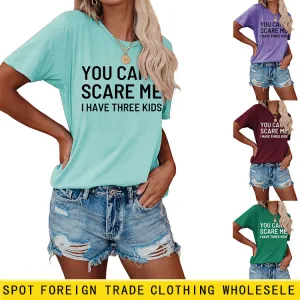 Women's Letter Print You Can't Scale Me Casual Round Neck Short Sleeves Shirt