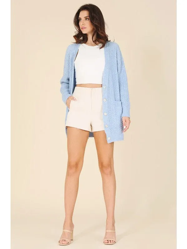 Wool blended cable knitted cardigan
