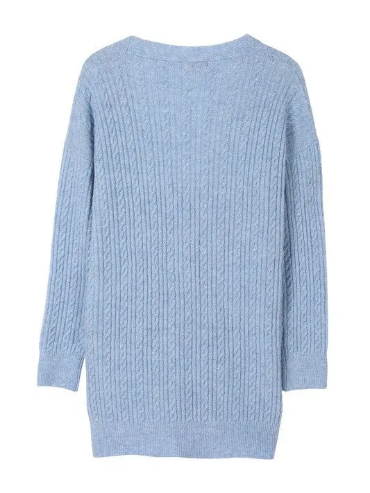 Wool blended cable knitted cardigan