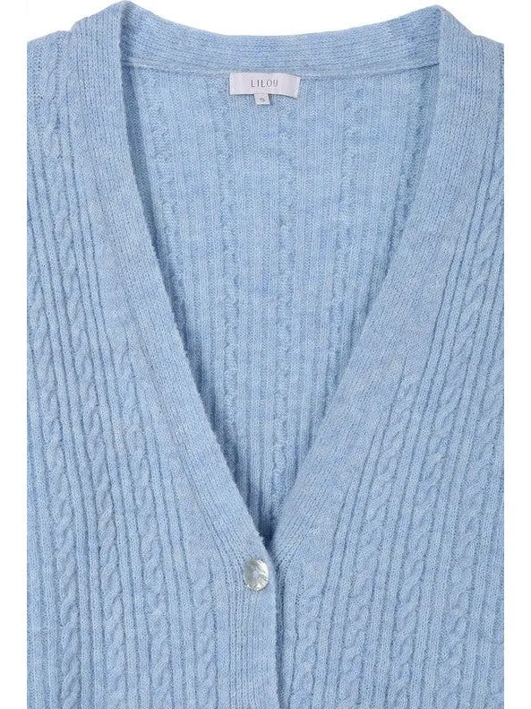 Wool blended cable knitted cardigan