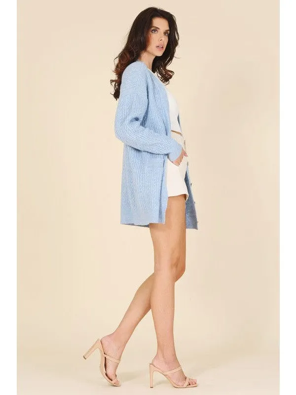 Wool blended cable knitted cardigan