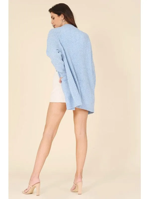 Wool blended cable knitted cardigan