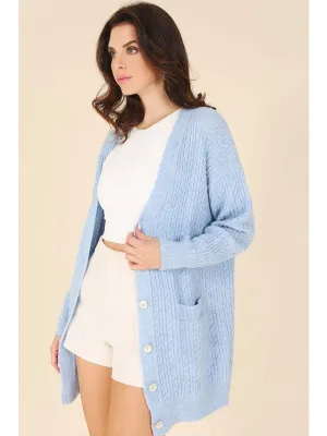 Wool blended cable knitted cardigan