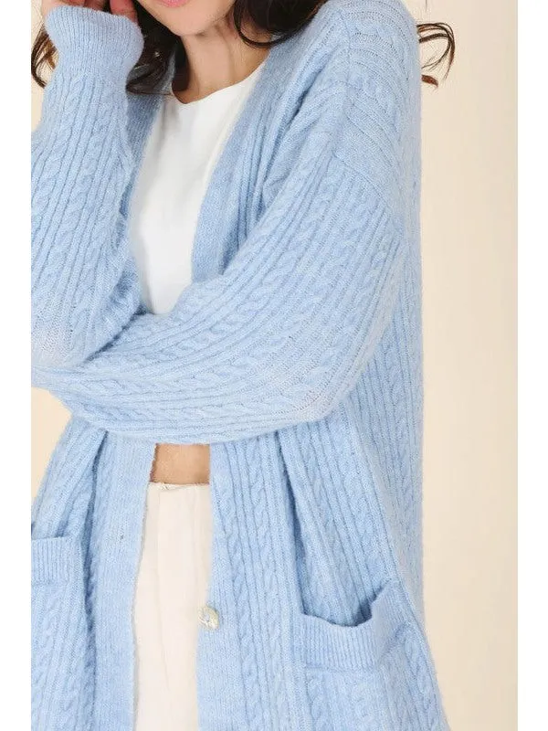 Wool blended cable knitted cardigan