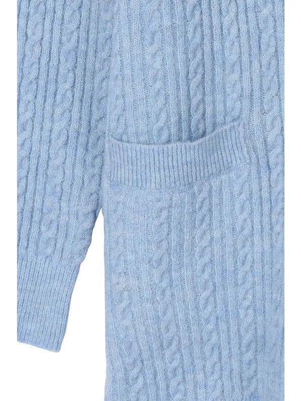 Wool blended cable knitted cardigan